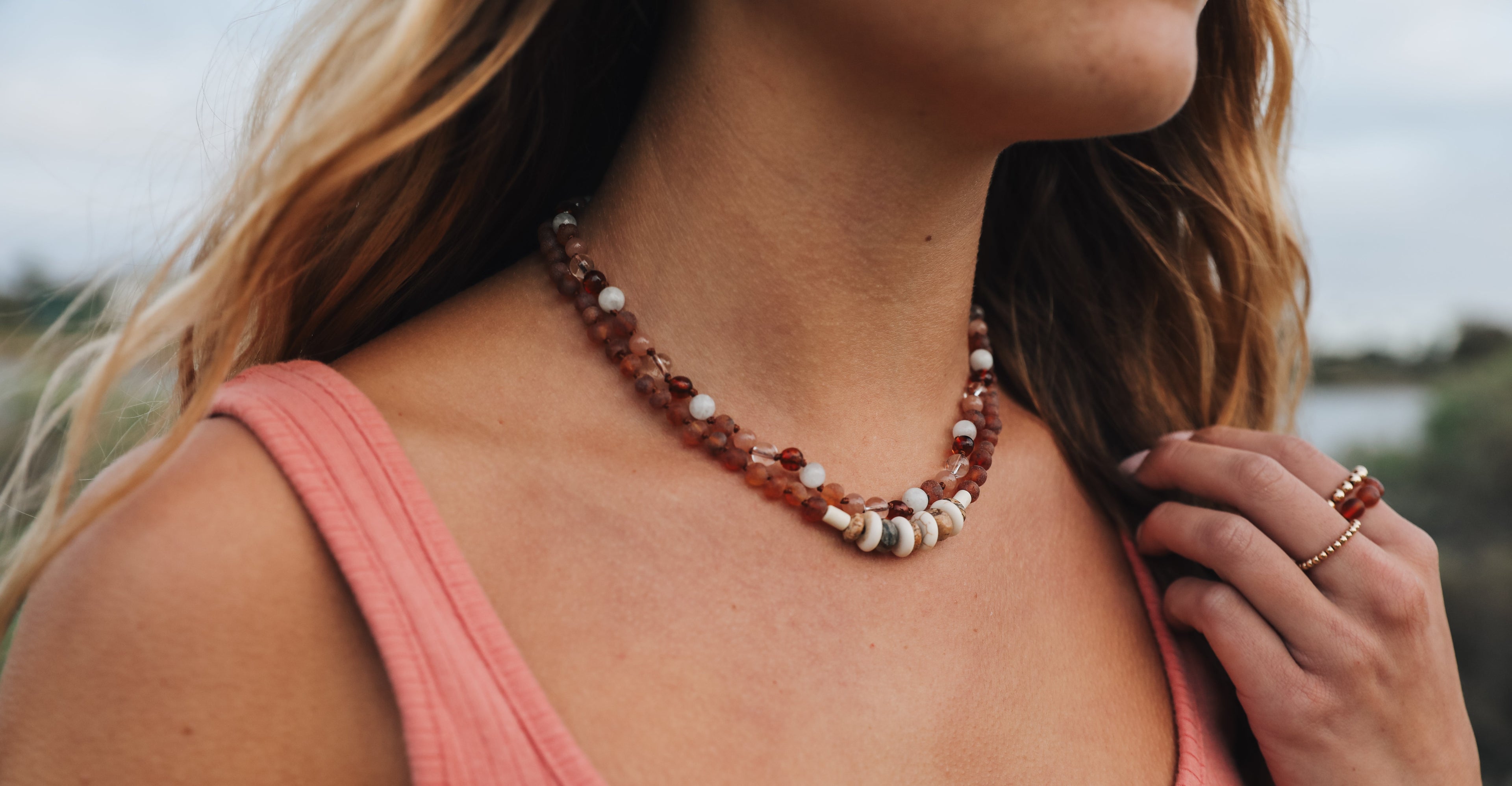 Baltic Sea Amber || Sunstone + Moonstone || Natural Gemstone Necklace