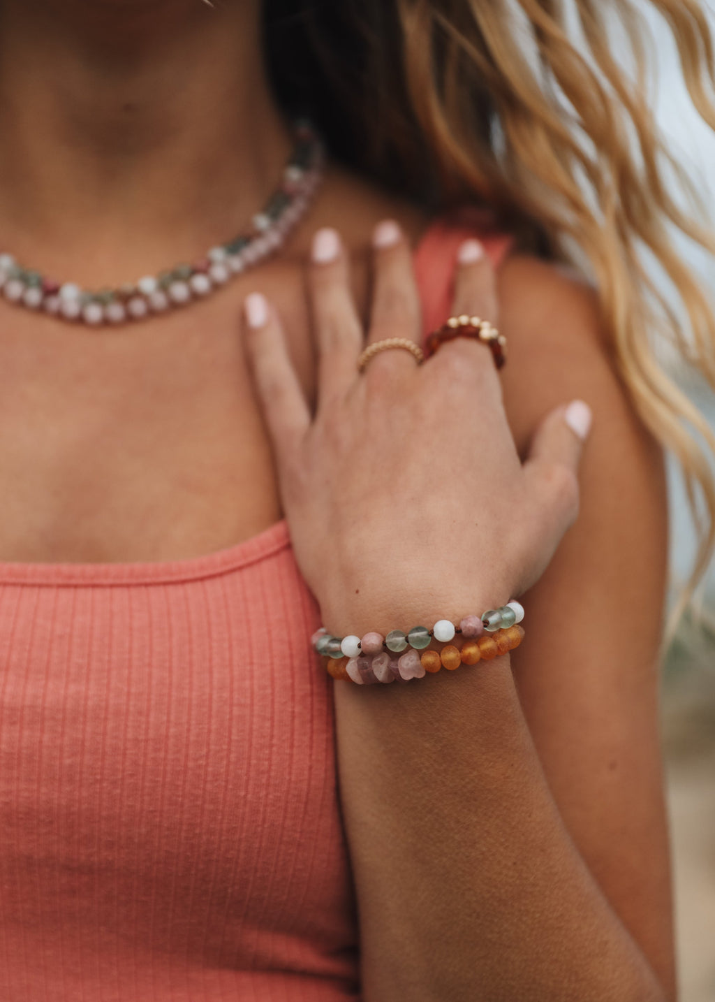 Pure Gemstone + Natural Rose Quartz || Beaded Necklace