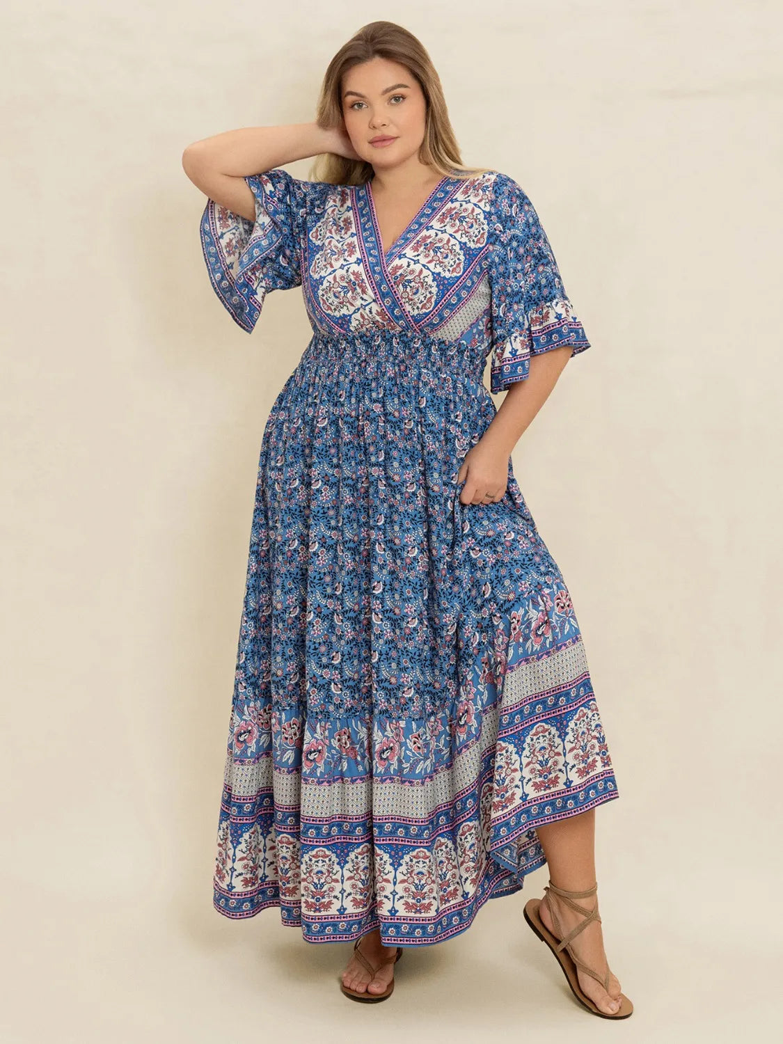 🌸 Vestido Largo con Volantes y Fruncidos – Romanticismo en cada detalle