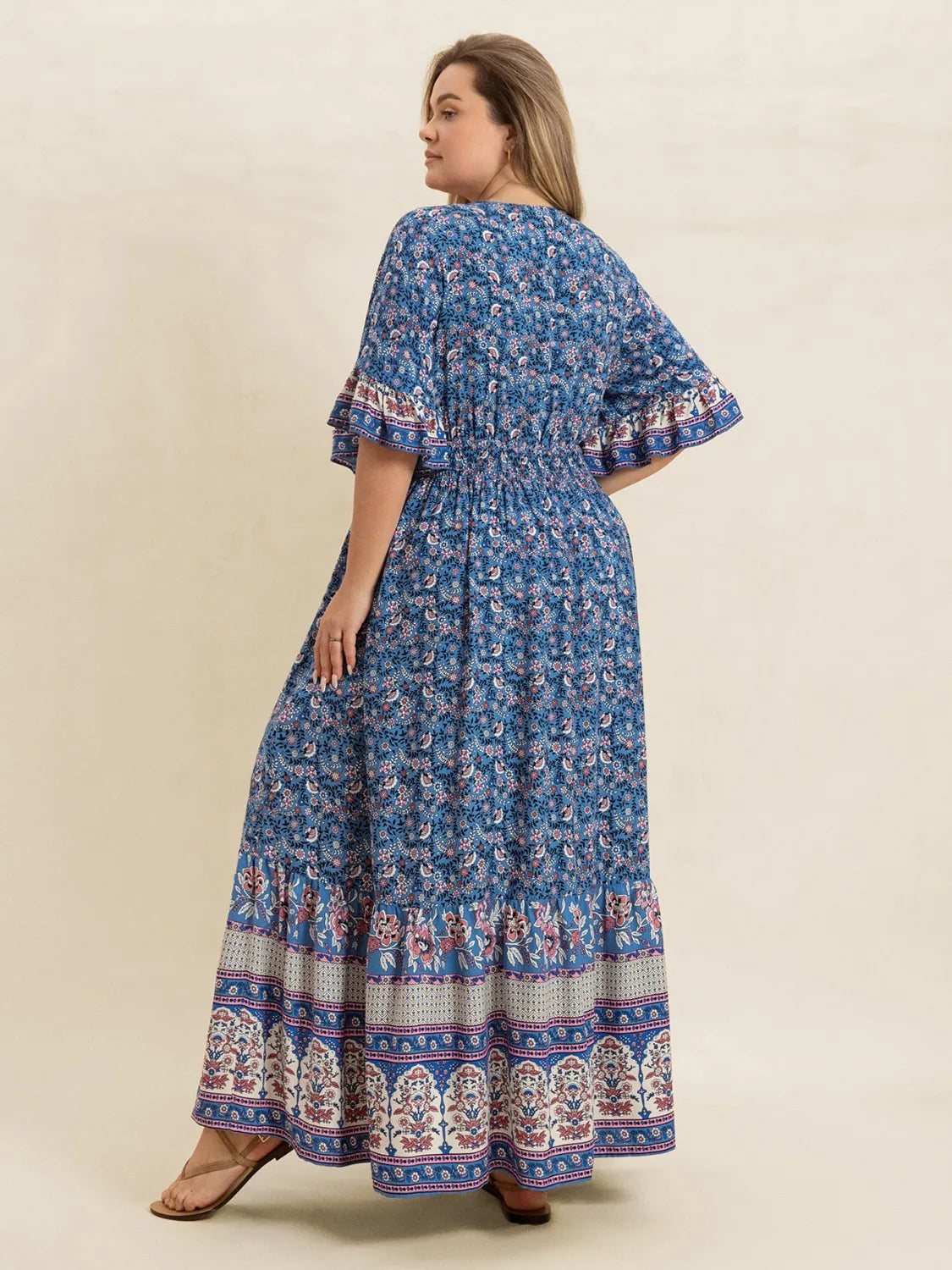 🌸 Vestido Largo con Volantes y Fruncidos – Romanticismo en cada detalle