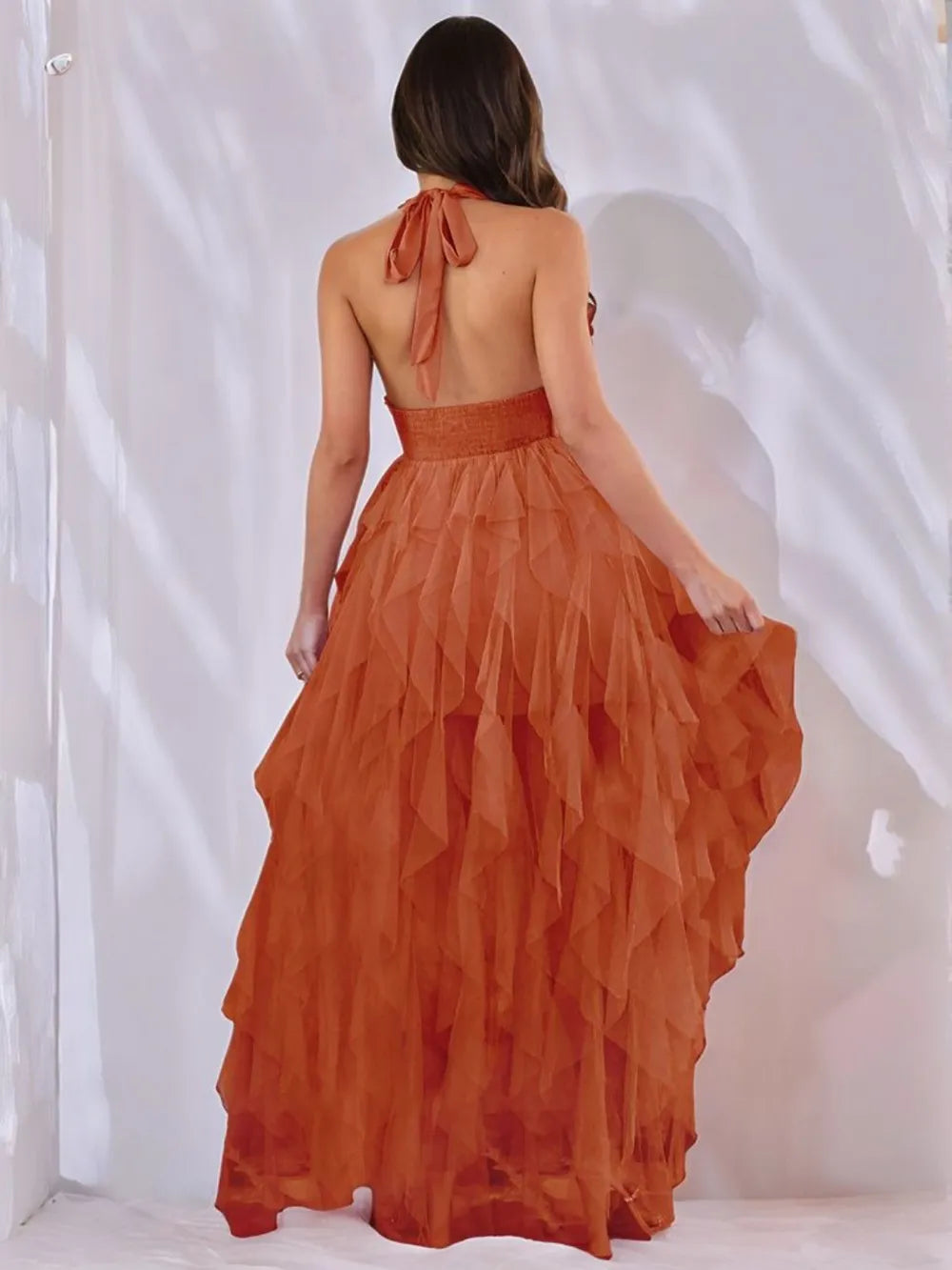 Vestido Midi con Abertura y Forro – Semi-transparente, Sin Stretch
