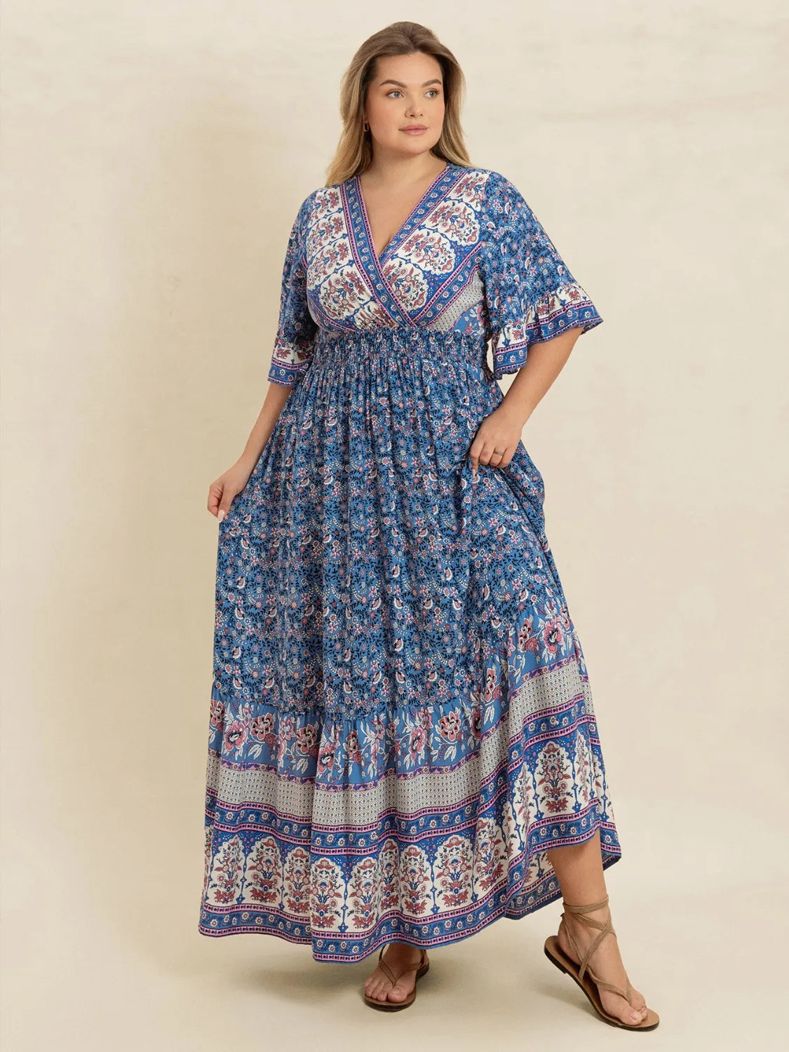 🌸 Vestido Largo con Volantes y Fruncidos – Romanticismo en cada detalle