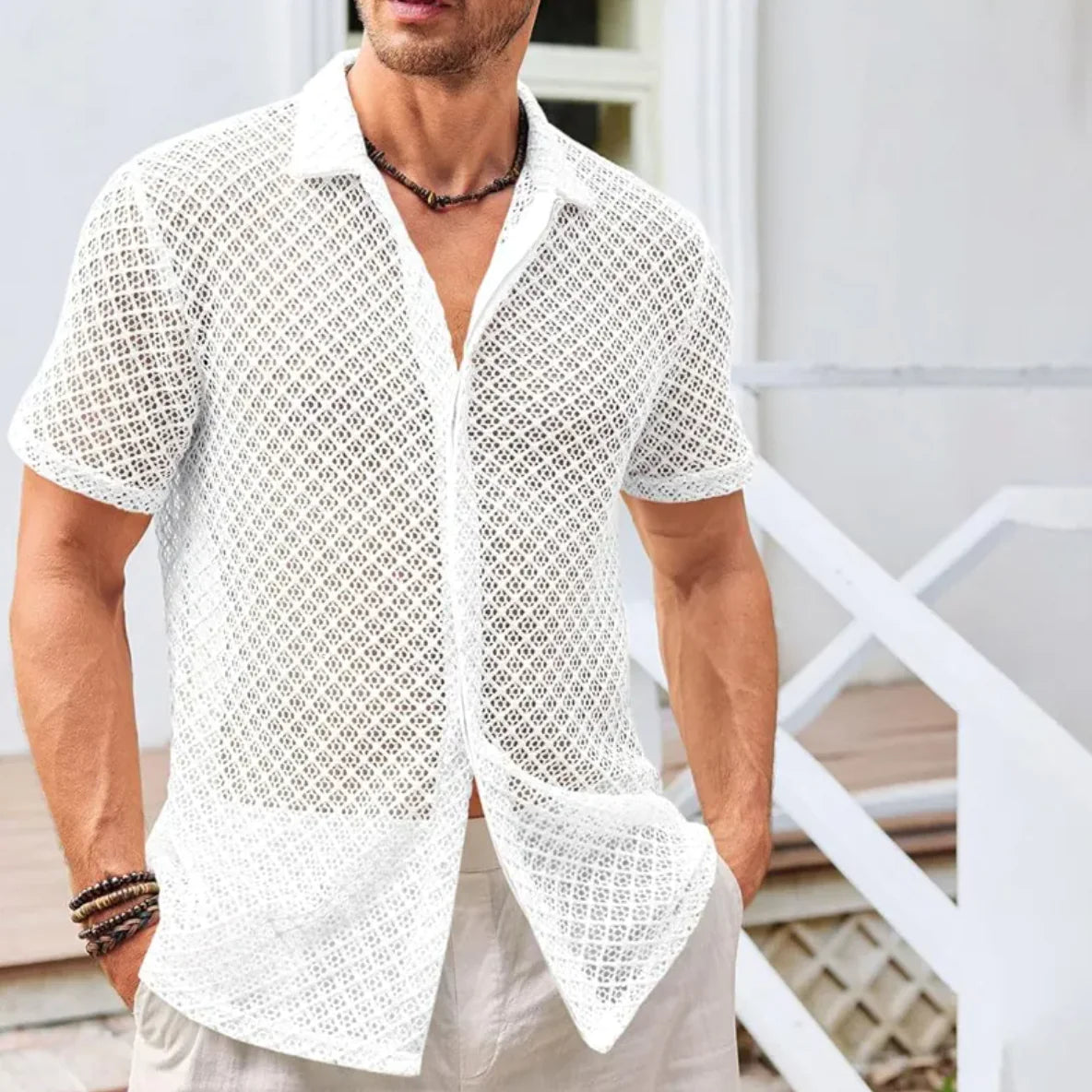 Camisa de Malla para Hombre – Estilo Fresco y Urbano de Verano