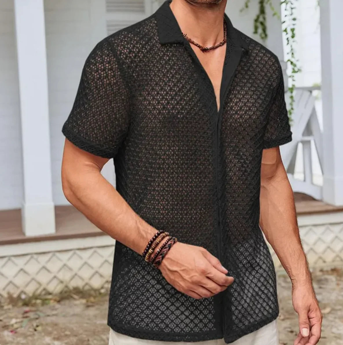 Camisa de Malla para Hombre – Estilo Fresco y Urbano de Verano