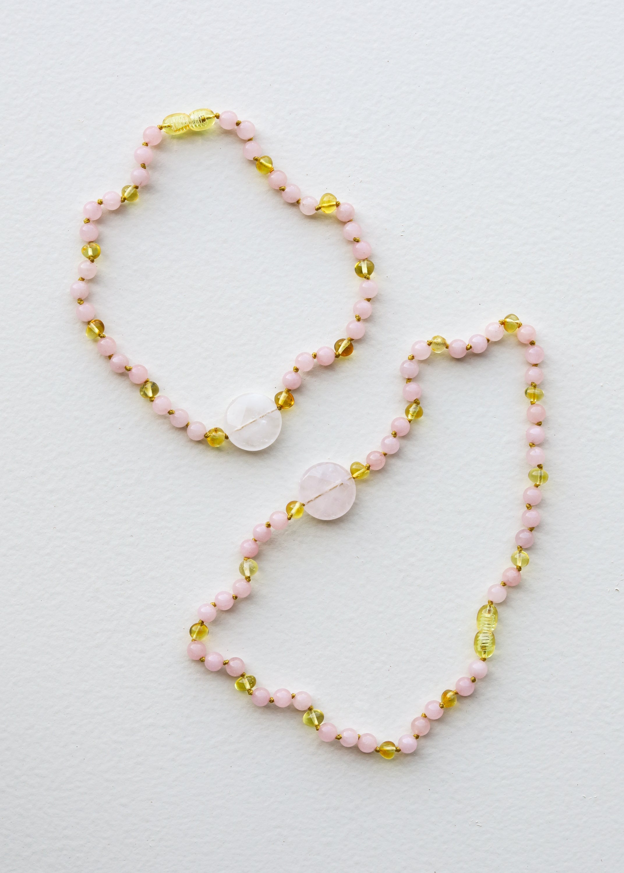 Rose Quartz + Honey Baltic Sea Amber || Rose Quartz Stone || Necklace Set