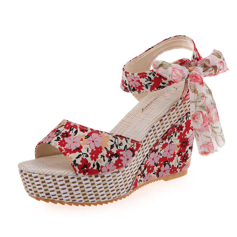 Sandalias de Cuña de Estilo Bohemio para Verano con Diseño Floral