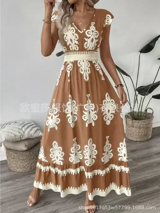 Vestido Largo Estilo Caribe – Elegancia Floral para Oficina o Vacaciones