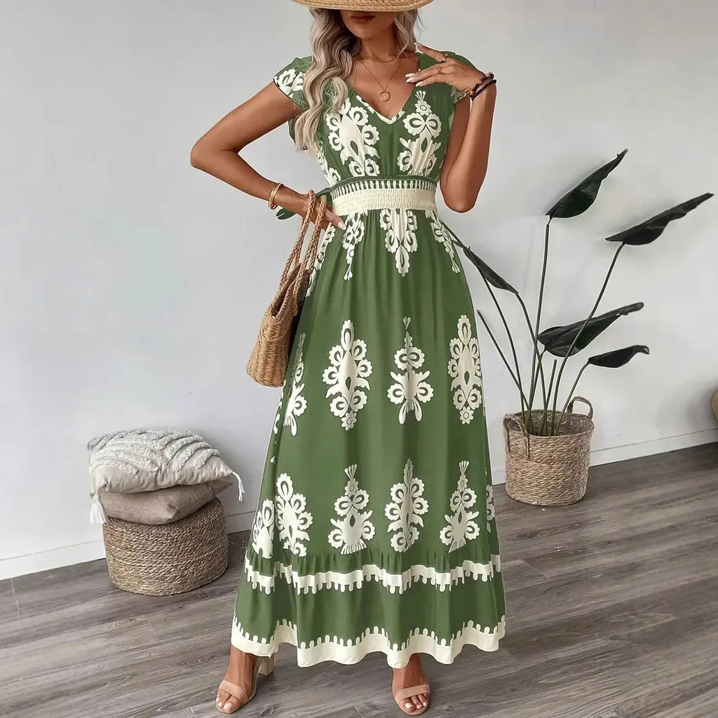 Vestido Largo Estilo Caribe – Elegancia Floral para Oficina o Vacaciones