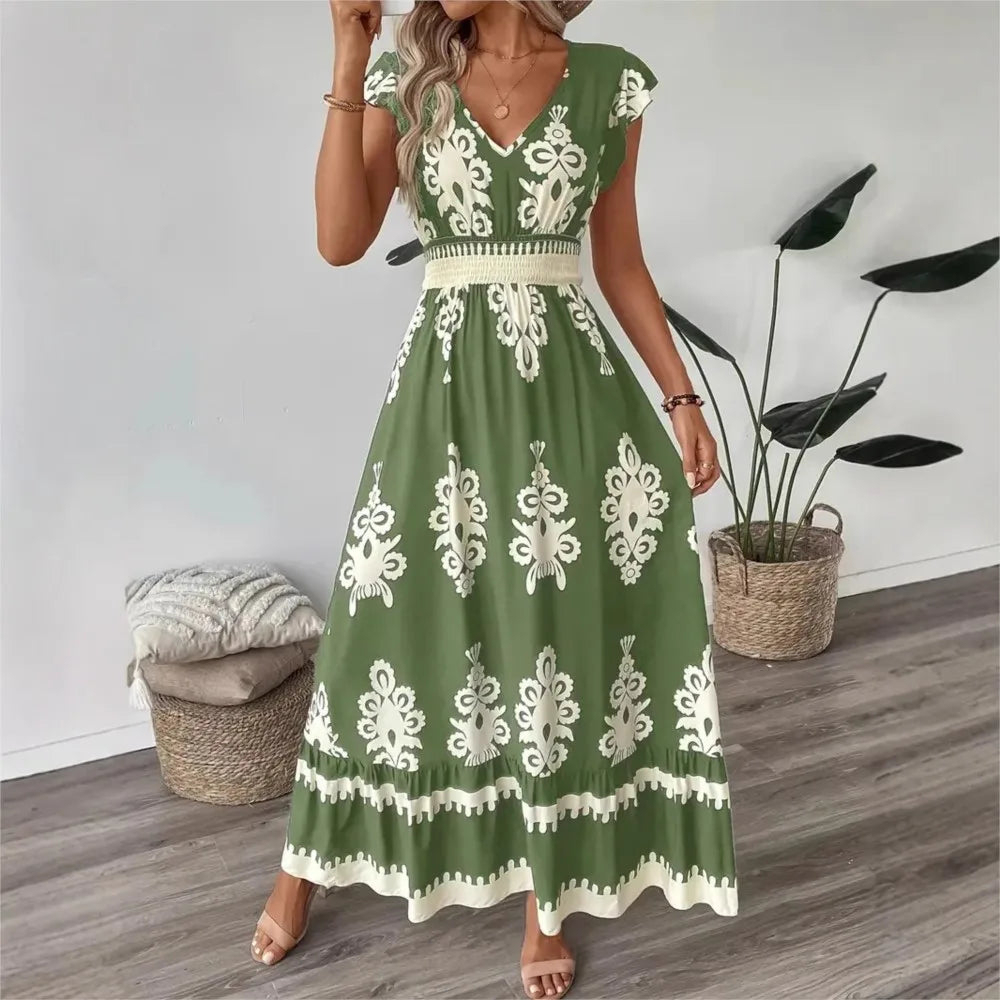 Vestido Largo Estilo Caribe – Elegancia Floral para Oficina o Vacaciones