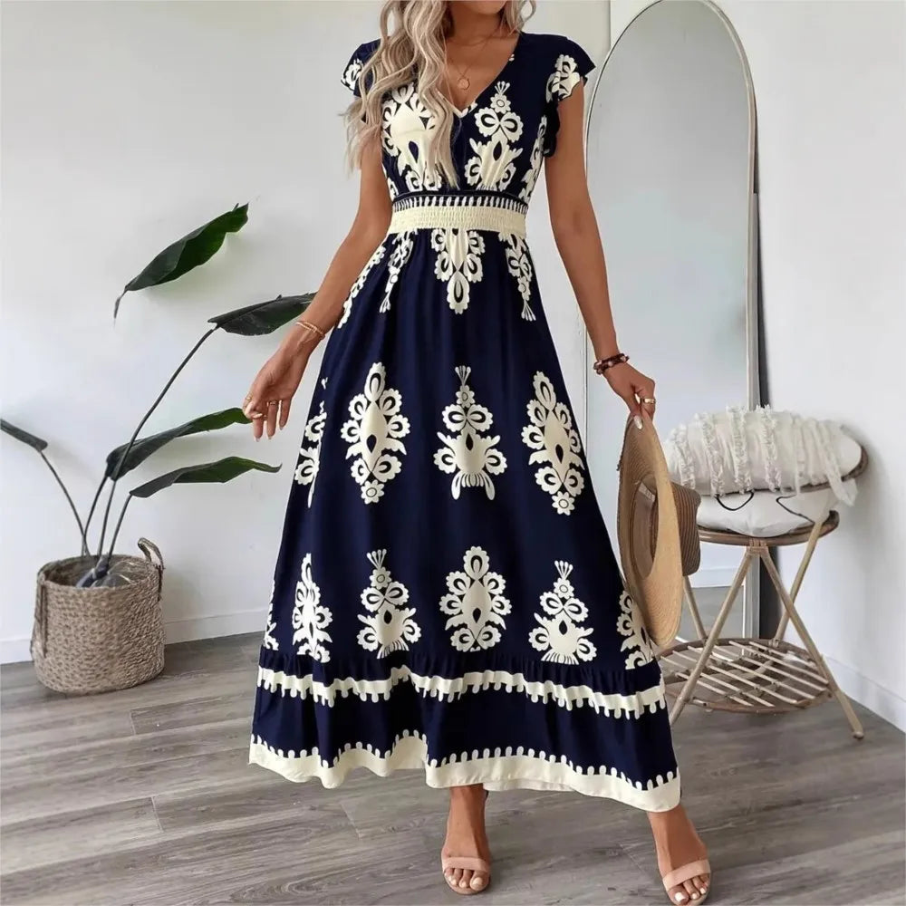 Vestido Largo Estilo Caribe – Elegancia Floral para Oficina o Vacaciones