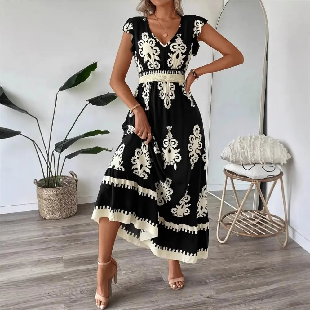 Vestido Largo Estilo Caribe – Elegancia Floral para Oficina o Vacaciones