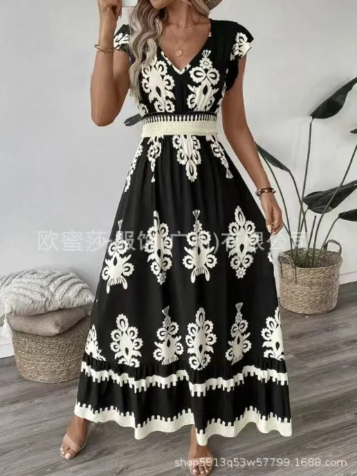 Vestido Largo Estilo Caribe – Elegancia Floral para Oficina o Vacaciones