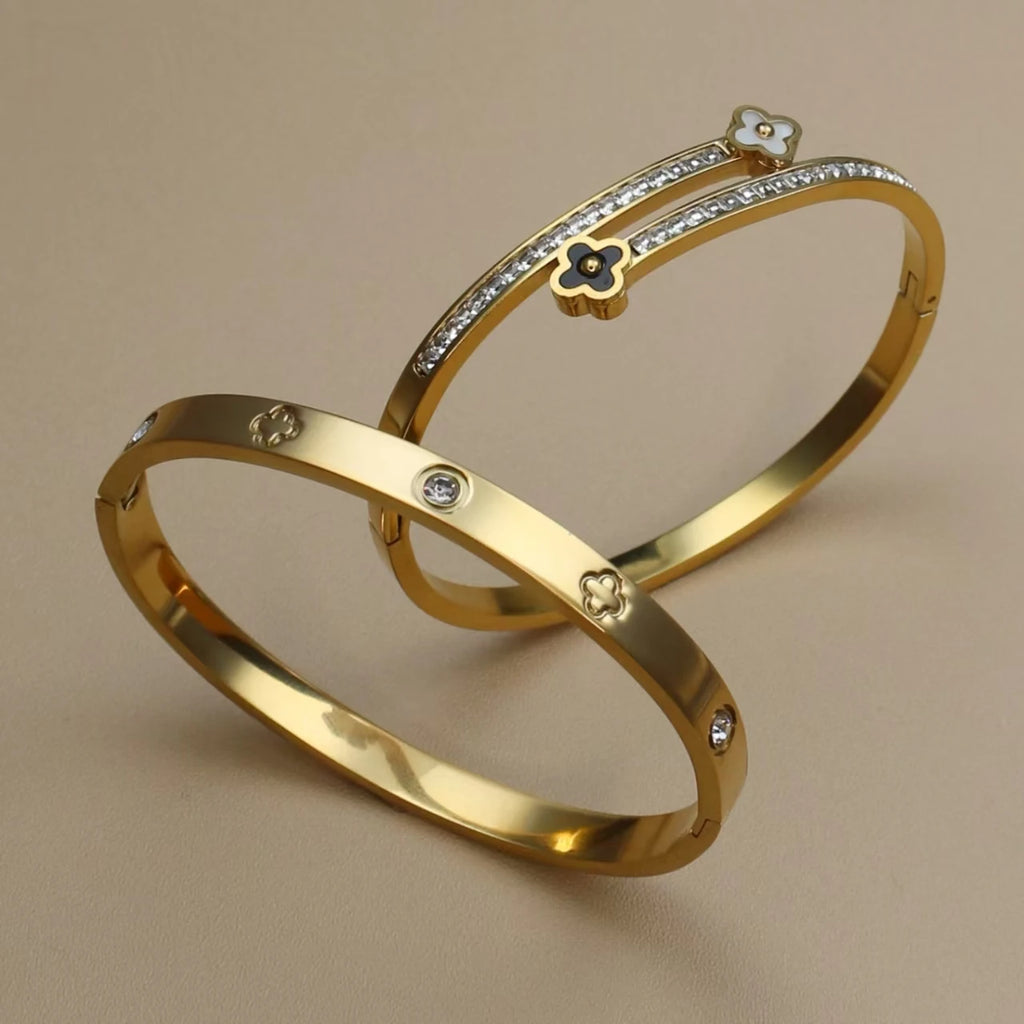 Pulsera Trébol Acero – Cristal y Suerte