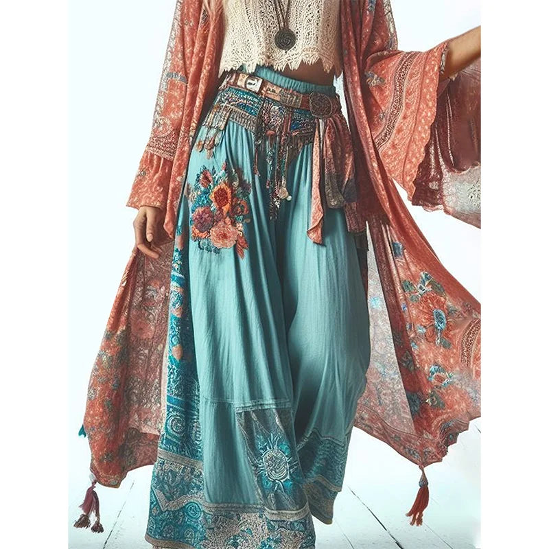 Pantalón Harajuku Floral Étnico – Estilo Holgado y Liviano para Mujer