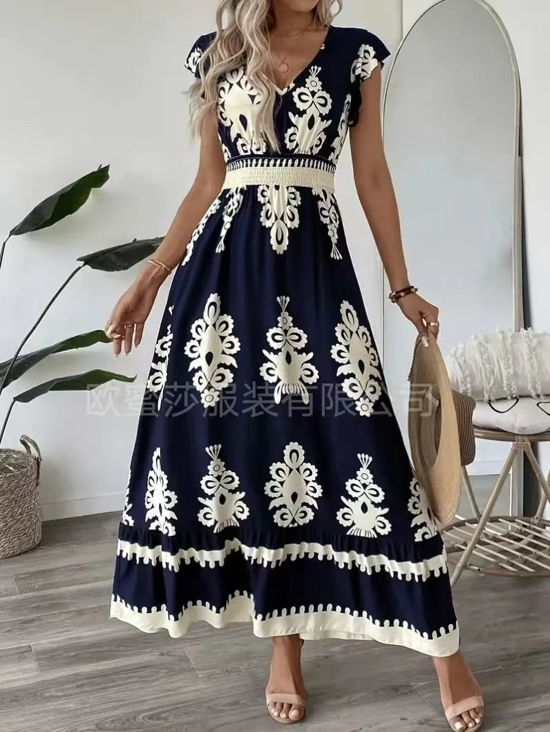 Vestido Largo Estilo Caribe – Elegancia Floral para Oficina o Vacaciones