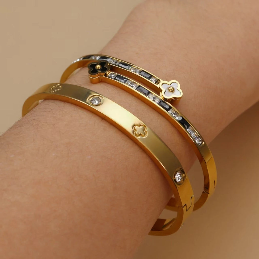 Pulsera Trébol Acero – Cristal y Suerte