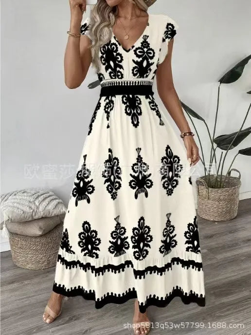 Vestido Largo Estilo Caribe – Elegancia Floral para Oficina o Vacaciones