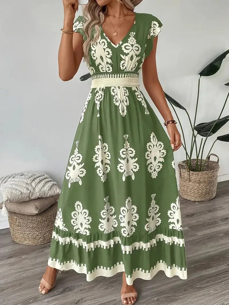 Vestido Largo Estilo Caribe – Elegancia Floral para Oficina o Vacaciones