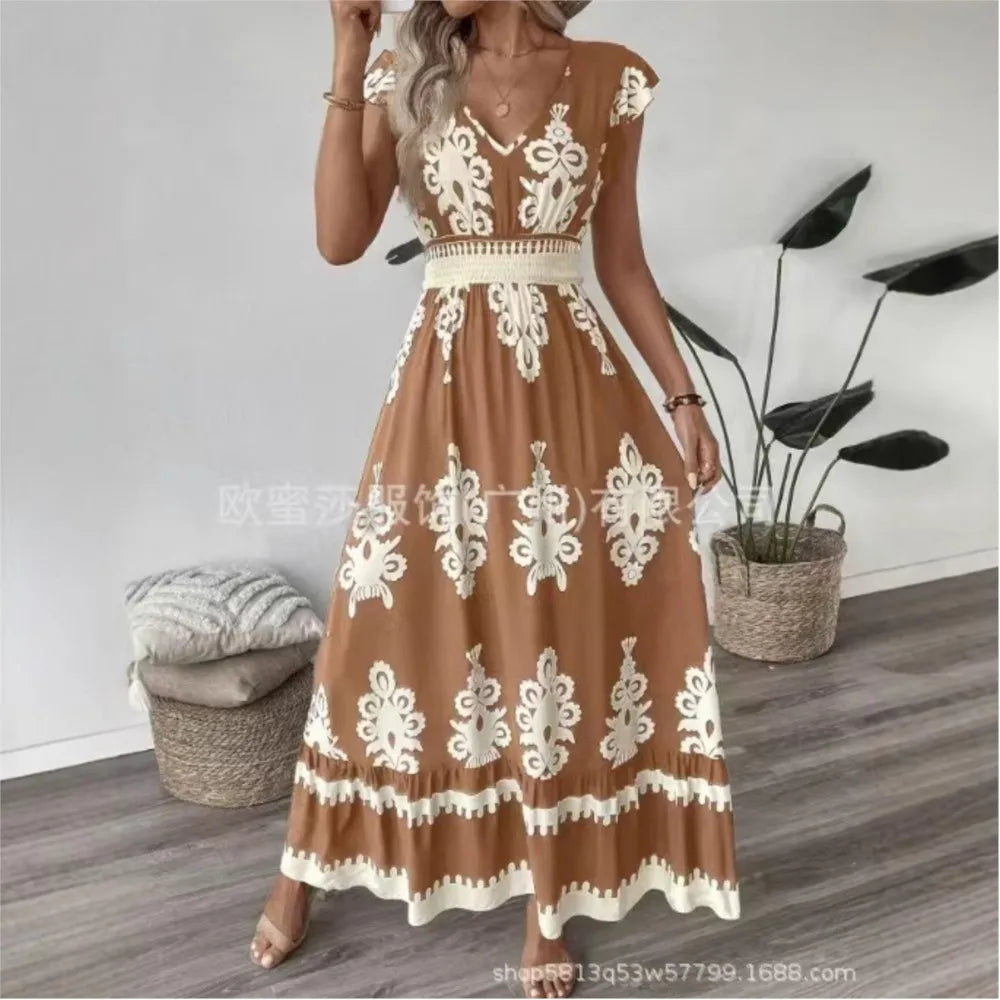 Vestido Largo Estilo Caribe – Elegancia Floral para Oficina o Vacaciones