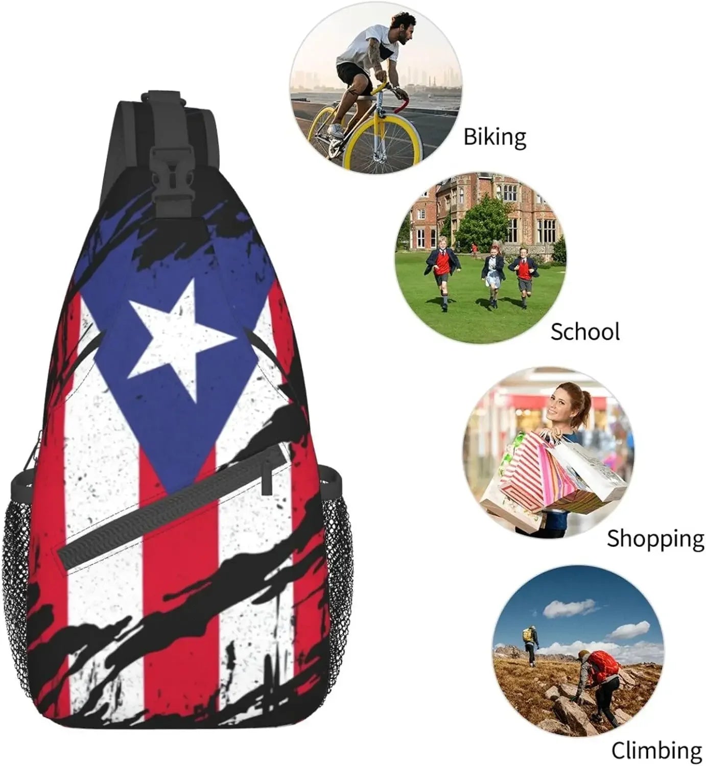 Bulto Cruzado Estilo Puerto Rico – Bandera Boricua para Aventureros y Aventureras