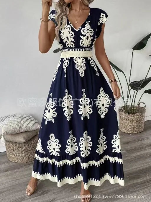 Vestido Largo Estilo Caribe – Elegancia Floral para Oficina o Vacaciones