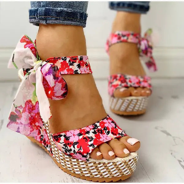 Sandalias de Cuña de Estilo Bohemio para Verano con Diseño Floral
