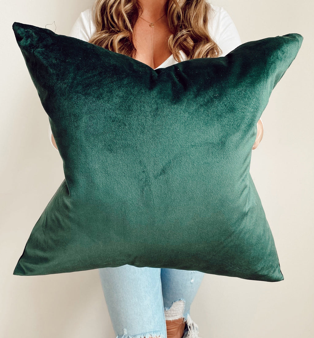 Funda de Cojín de Terciopelo Verde Esmeralda – Elegancia Festiva (20")