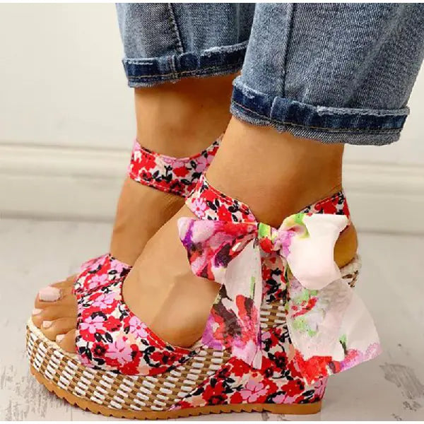 Sandalias de Cuña de Estilo Bohemio para Verano con Diseño Floral